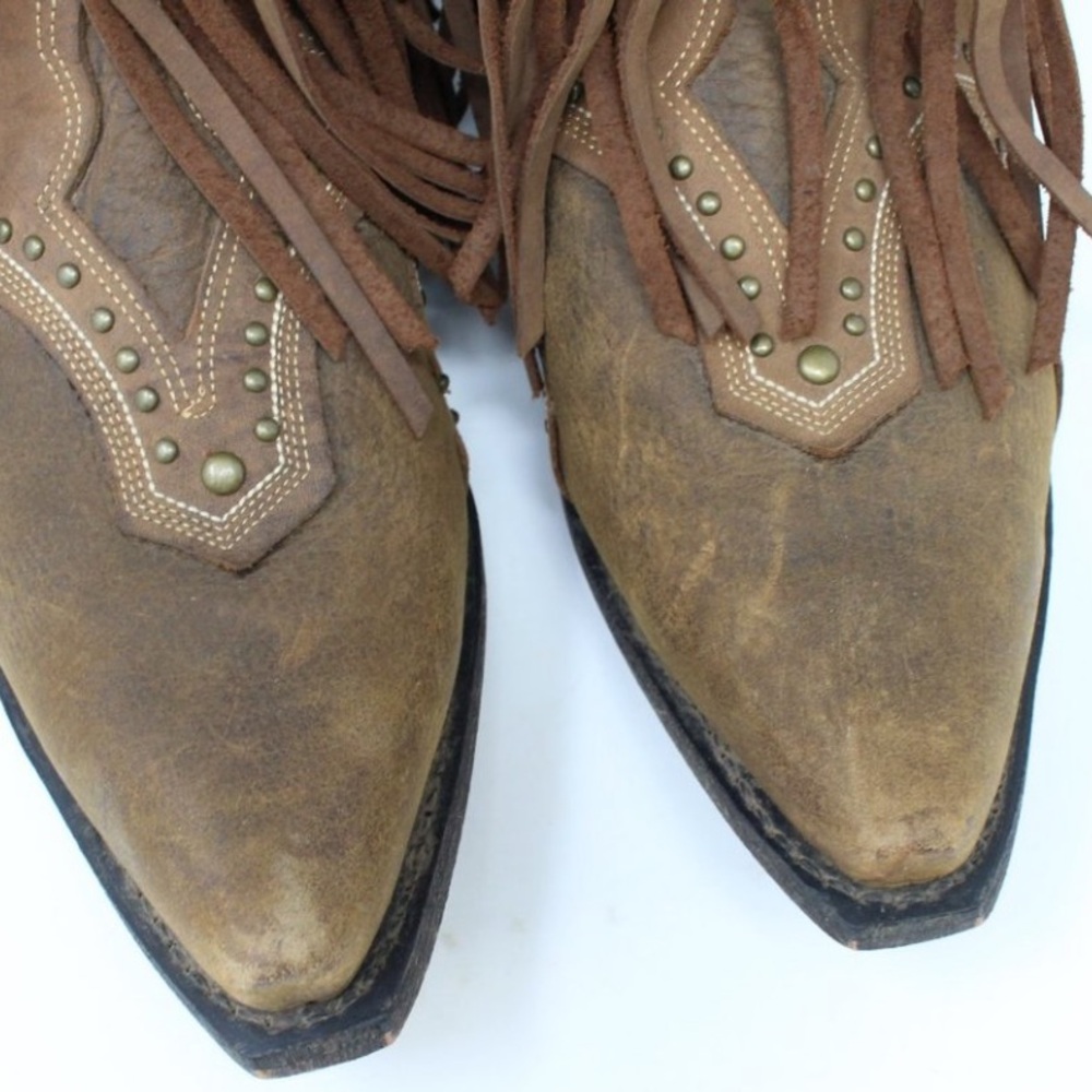 🤠ROCKIN COUNTRY🤠GENUINE LEATHER FRINGE STUDDED COWBOY BOOT - Picture 5 of 7